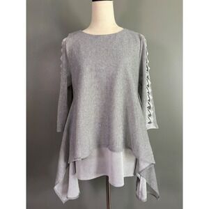 IC by Connie K Sharkbite Tunic S Knit Lattice Avant Garde Unique Bold Boho Flowy